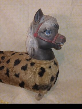 Rare! Vintage 50s Rubber Head Ride On Horse Pony Wheels Baby Toy